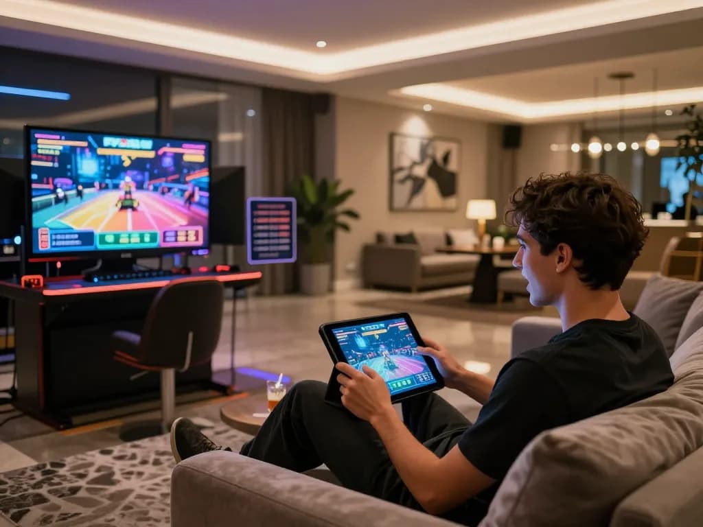 Engaging in F168 online gaming on a tablet in a cozy home setting