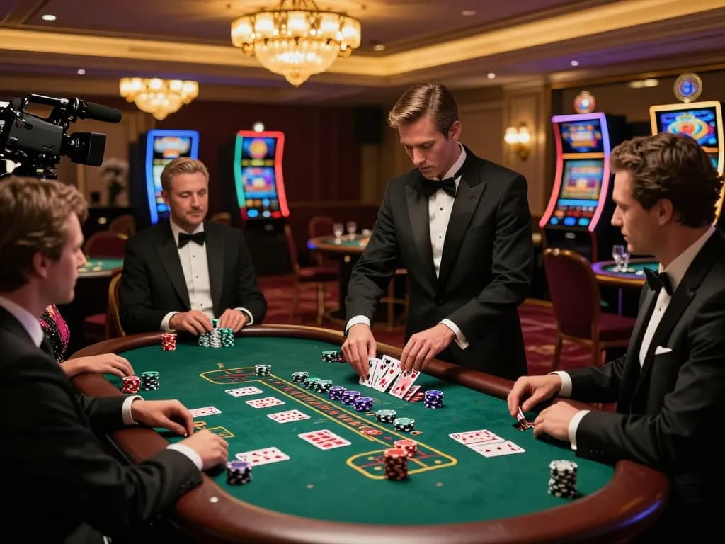 High-stakes blackjack game at five88 casino with elegant players and warm lighting
