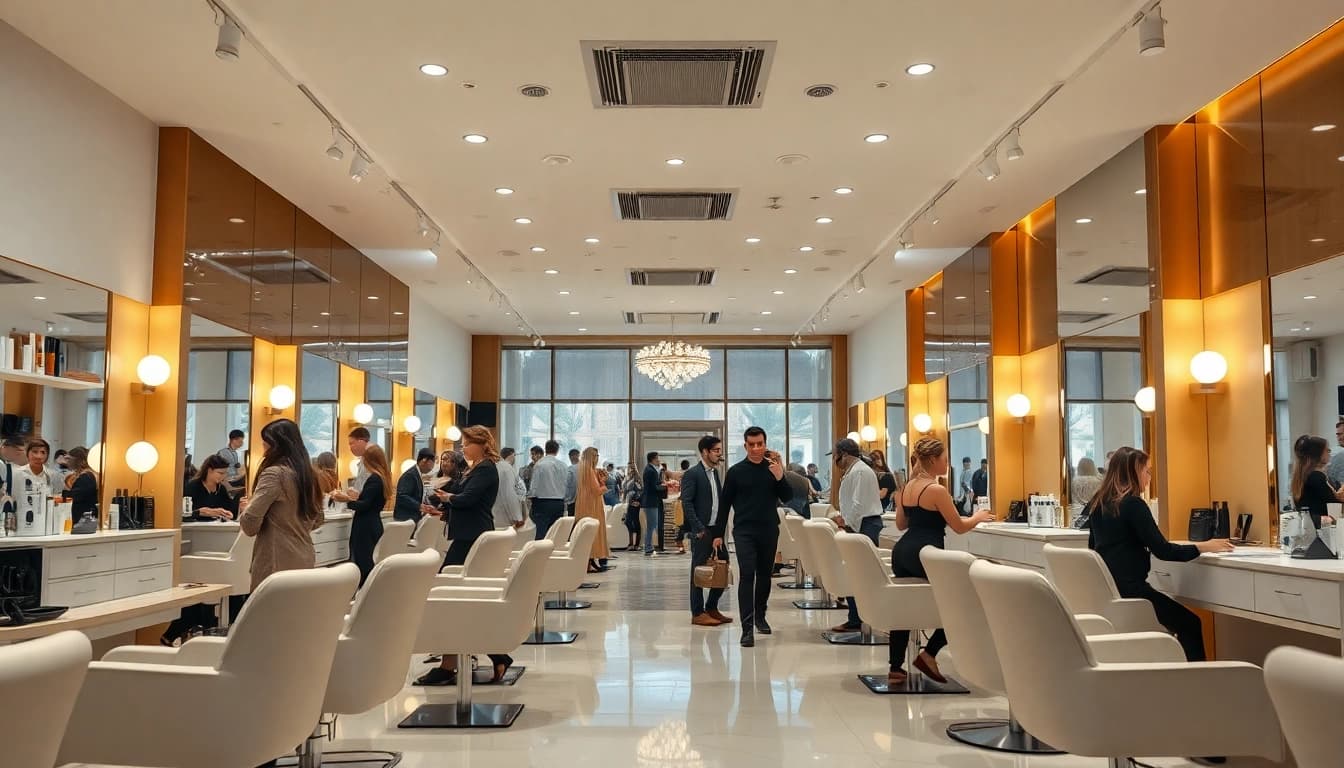 Hairdresser Dubai showcasing a modern salon ambience with stylish hairdressing stations.