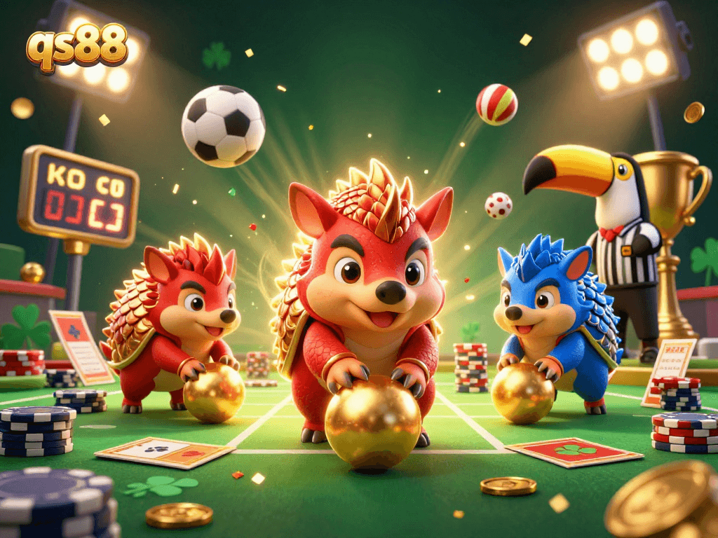 Experience exhilarating gambling at qs88 with rival pangolins bowling through poker chips while winning big.