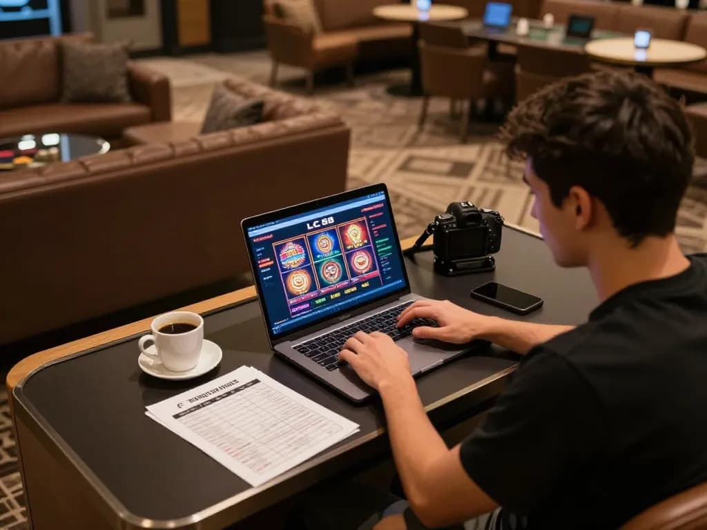 Engaging scene of a player using LC 88 for online gaming at home with vibrant graphics on screen.