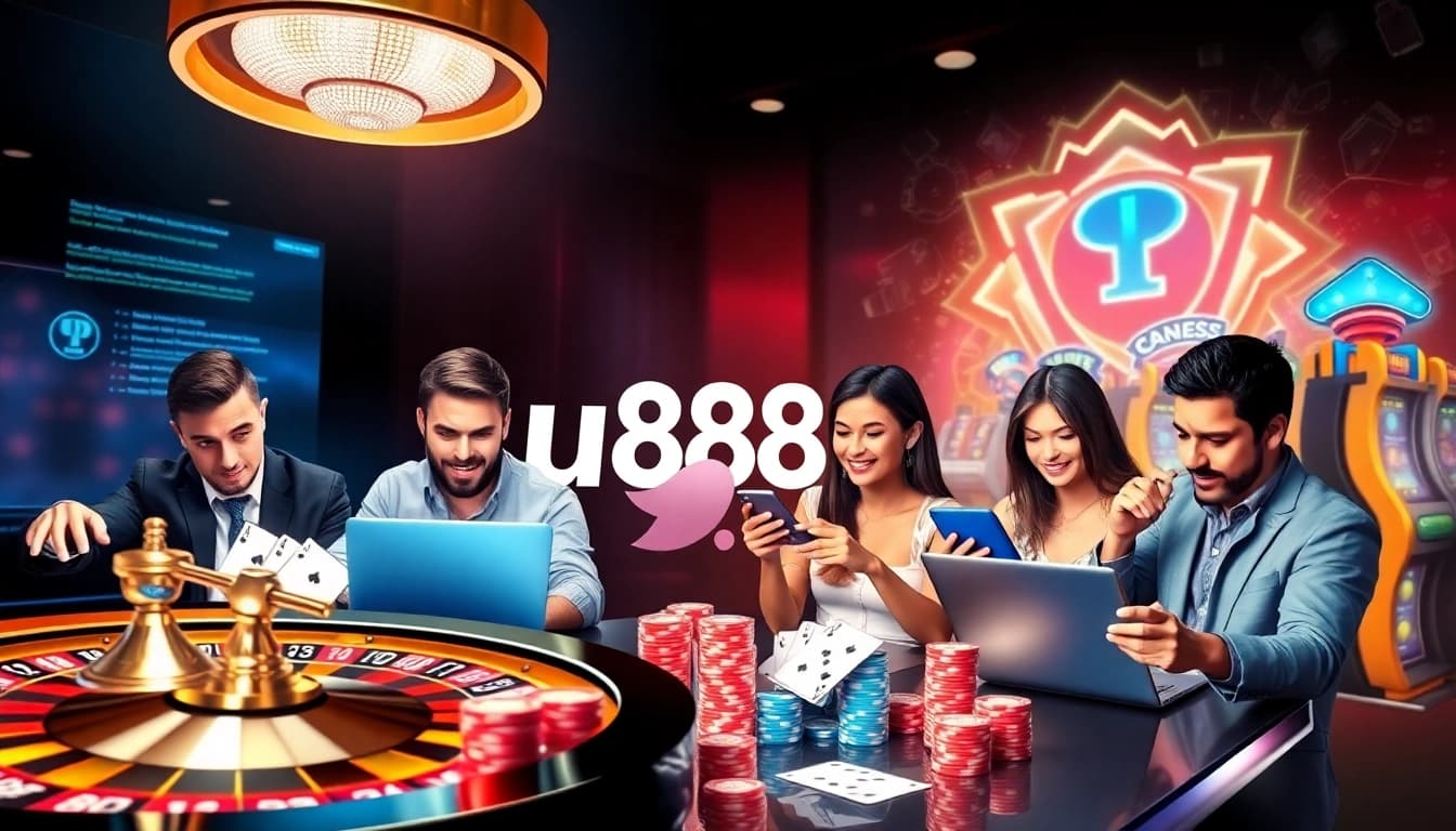 Experimente a empolgação da plataforma u888 com jogadores se divertindo em um vibrante cassino online.