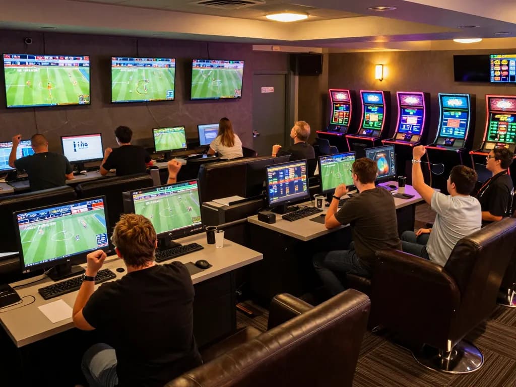 Engaged bettors celebrating wins at trang cá cược bóng đá lounge with live match odds displayed.