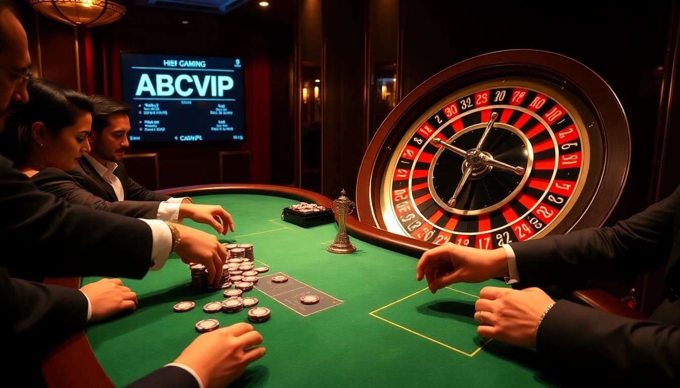 Excited players enjoying a high-stakes game at ABC VIP casino table.