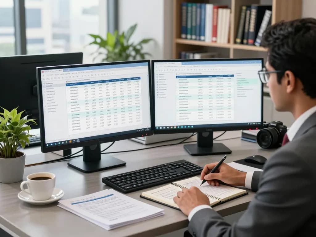 Chartered accountant workspace showcasing professionalism and expertise in financial services with a "read more here" focus.