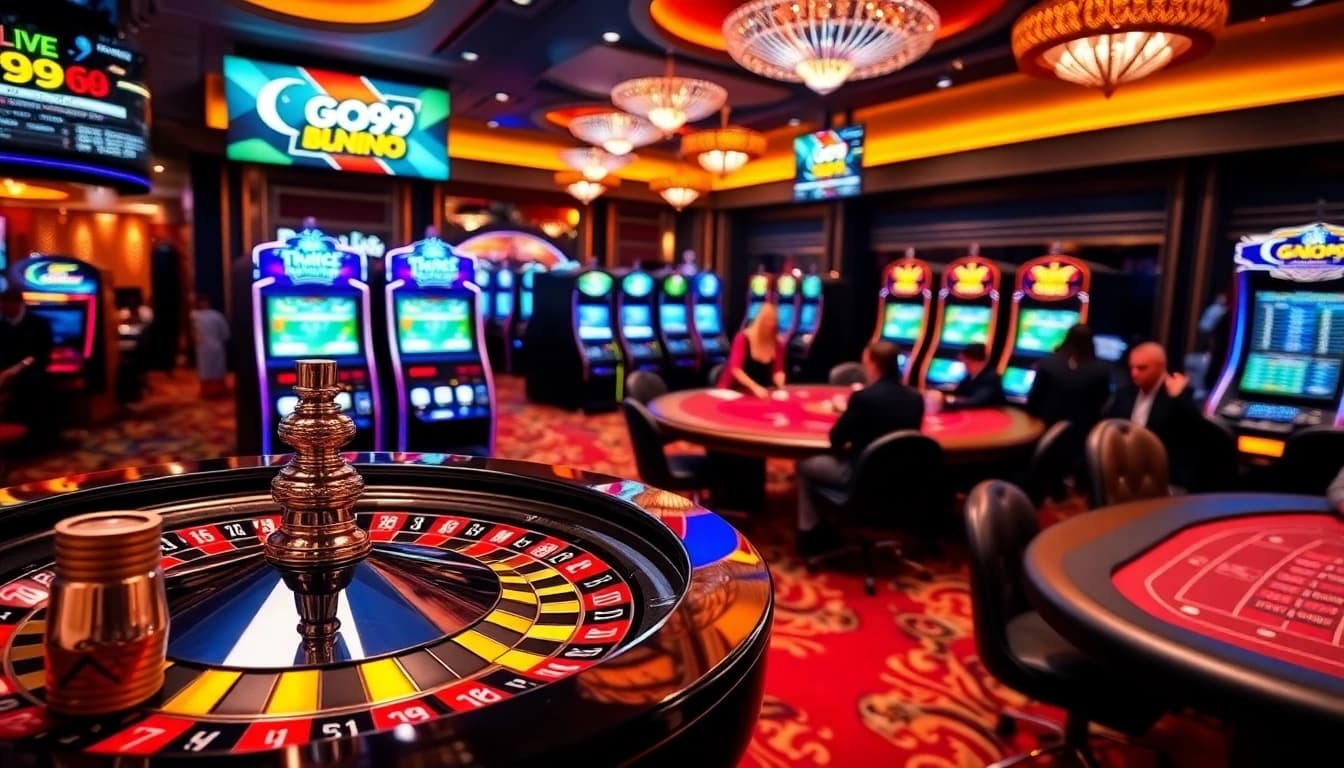 Experience the excitement of GO99 with vibrant casino visuals capturing thrilling games and promotions.