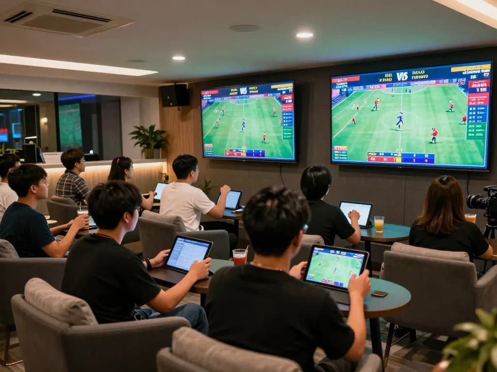 Watch the excitement of đá gà thomo live betting scene with players analyzing strategies and placing bets