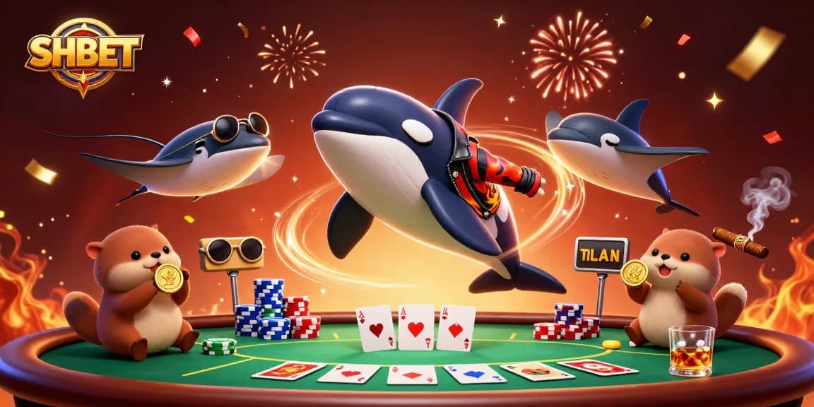 Experience SHBET's casino excitement with a dynamic scene featuring an orca and otters.