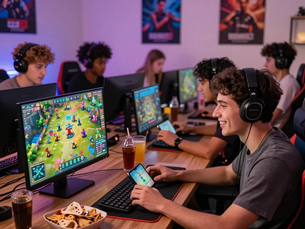 Exciting gaming atmosphere with players enjoying go88 on various devices.