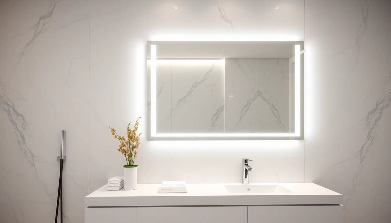 Enhance your space with an elegant led mirror featuring sleek design and ambient lighting.