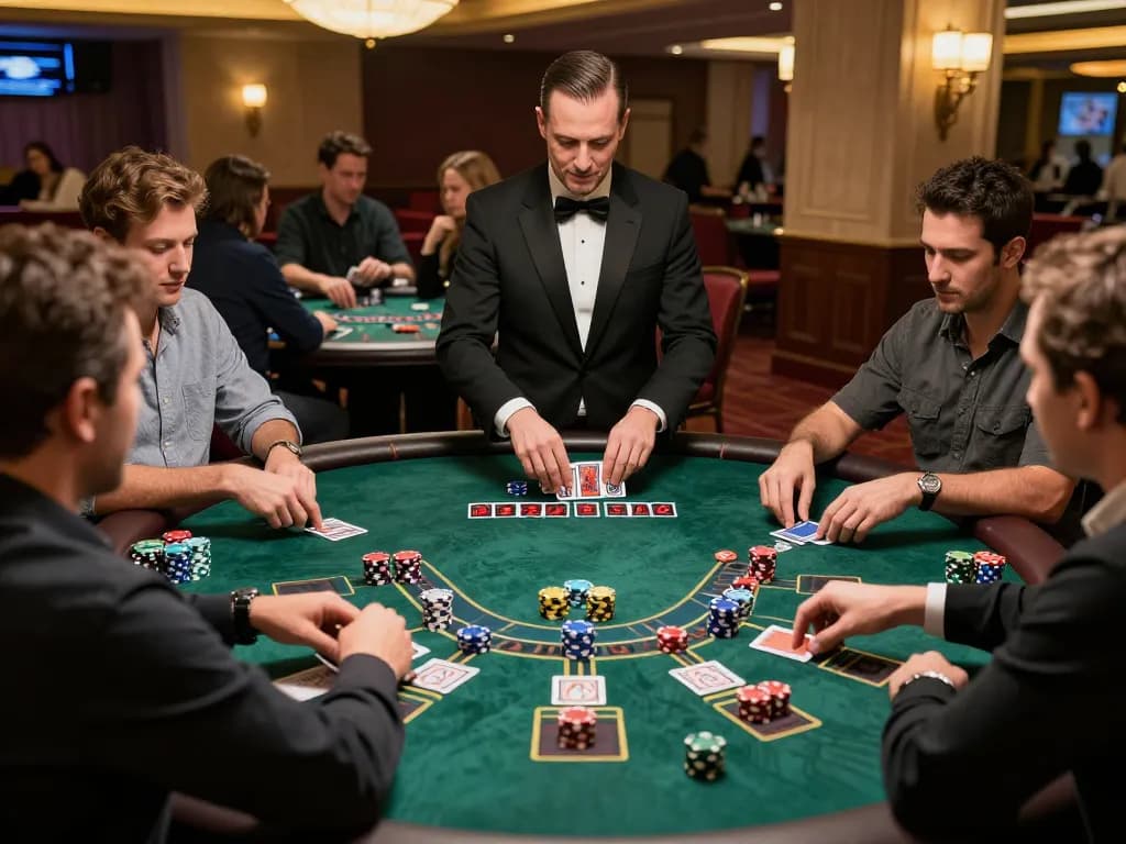 Players strategizing at the blackjack table in lu88 casino, colorful chips and cards visible