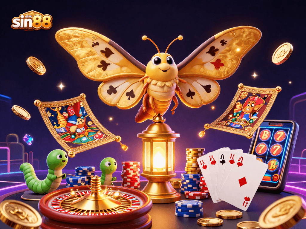 Experience the vibrant action of sin88 with golden wings and dynamic casino elements.