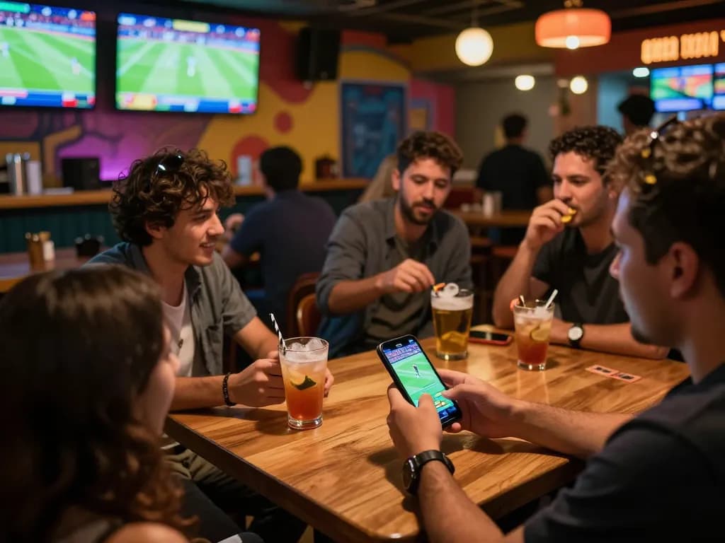 Placing bets on bola piala dunia 2026 while enjoying a vibrant sports bar atmosphere with friends.