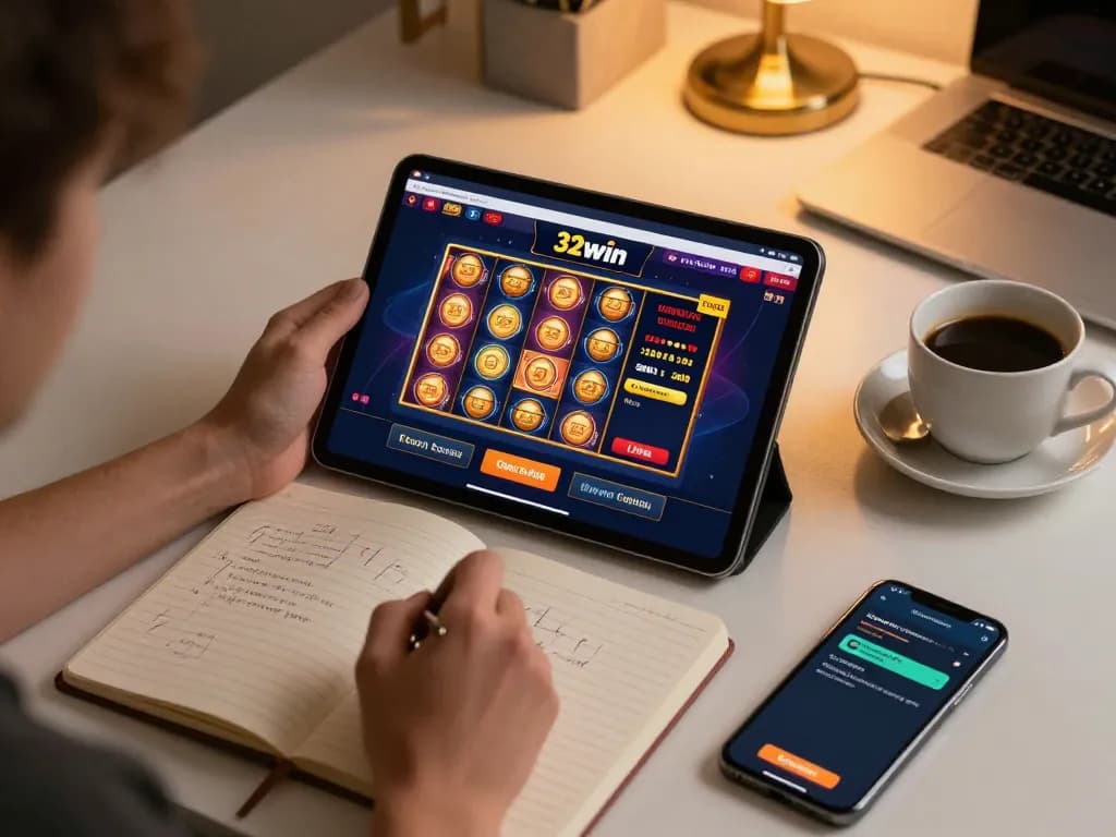 Explore the engaging 32win online casino experience featuring vibrant gameplay on a tablet.