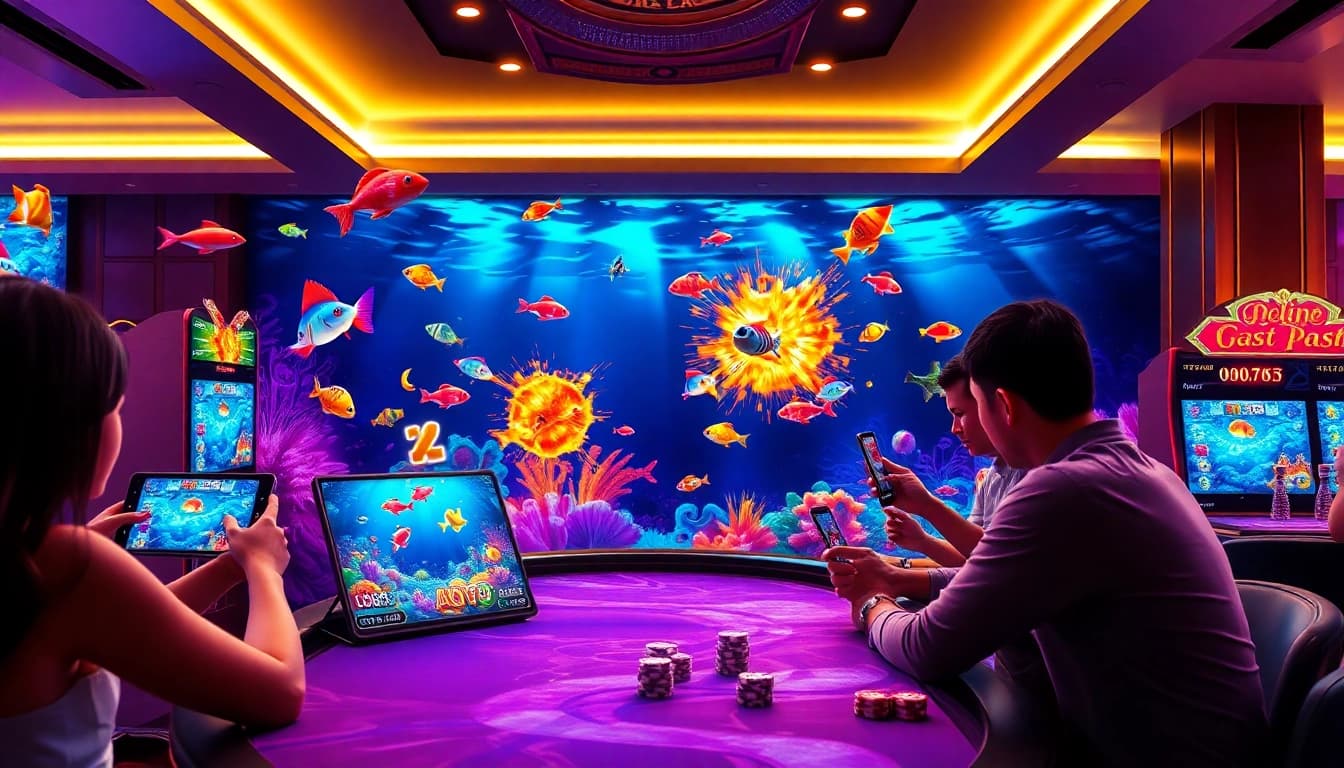 Bắn cá đổi thưởng game interface showcasing vibrant underwater action and players engaged in winning.