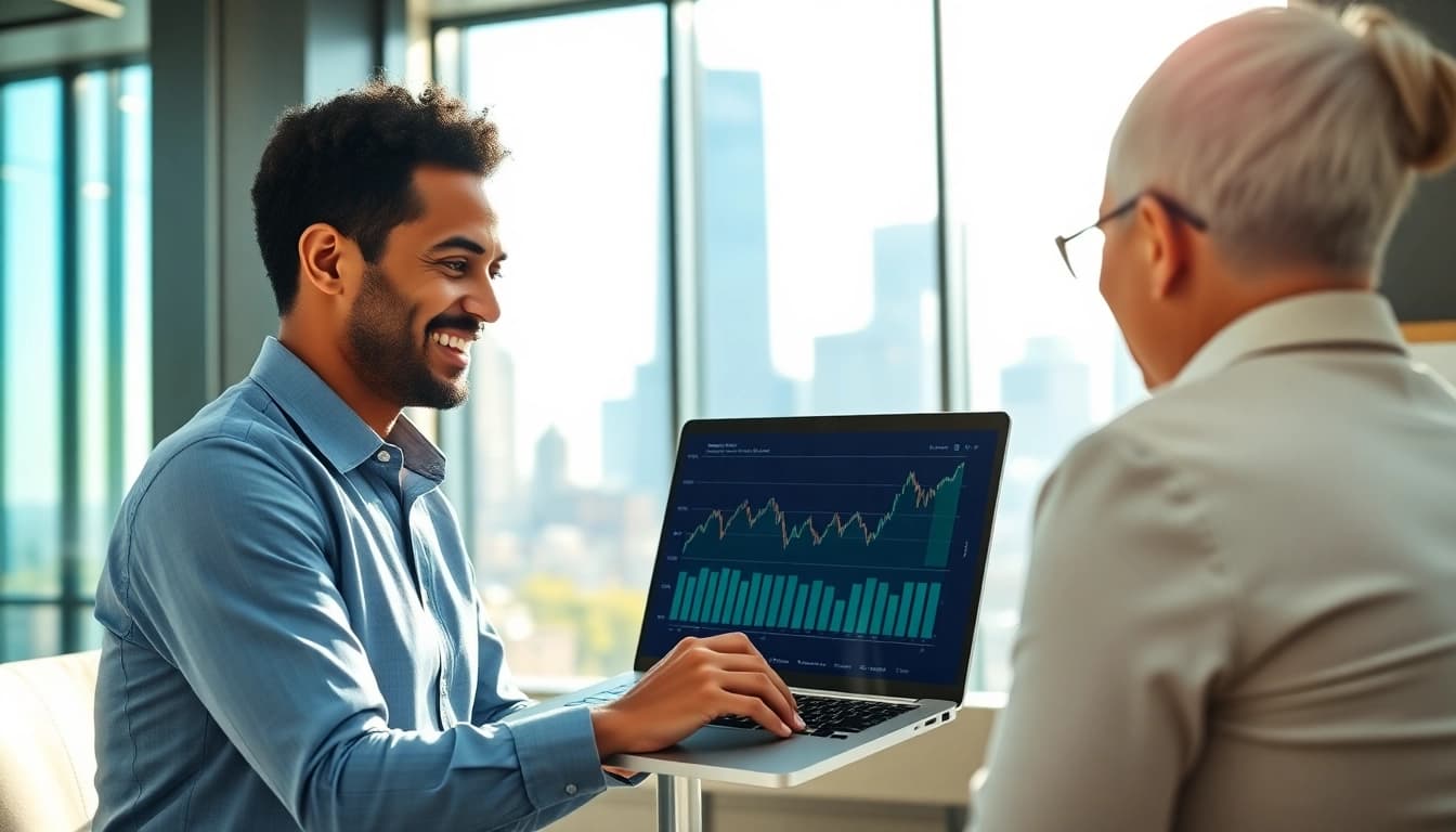 Certified financial advisor providing expert guidance to a client in a bright office.