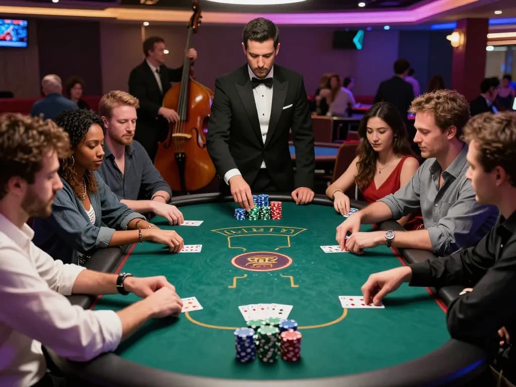 Players engaging in a thrilling poker game at RR88 casino, showcasing strategy and competition in a lively atmosphere.