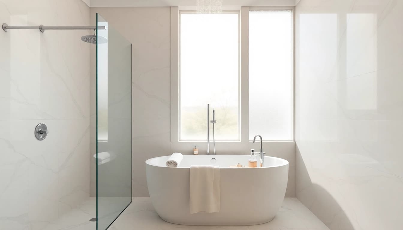 Experience modern elegant showers au in a serene bathroom with stylish design elements.