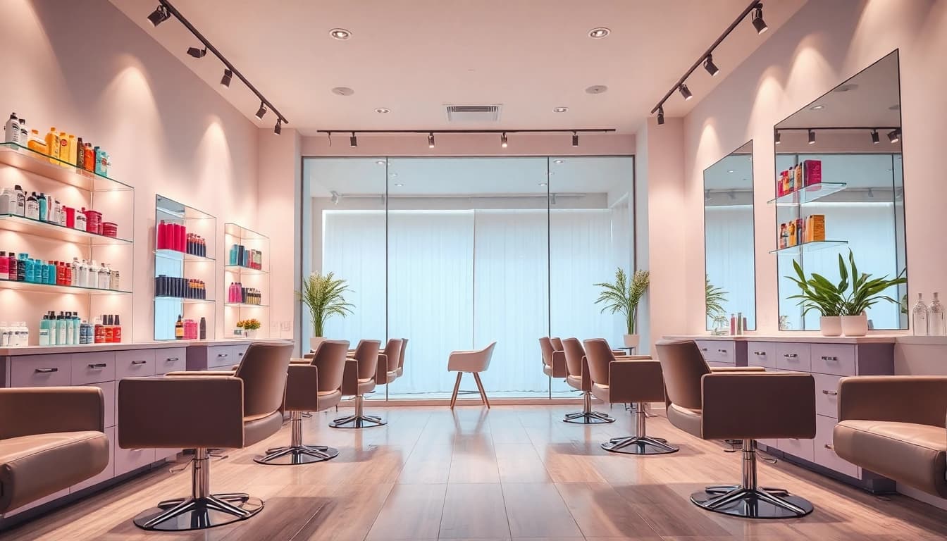 Interior of top rated hair salons showcasing stylish design and vibrant products.