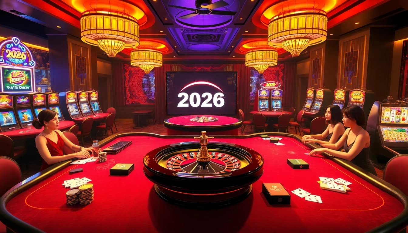 A thrilling gaming experience at https://tg88a.me/ with luxurious casino tables, vibrant roulette wheels, and engaging slot machines.