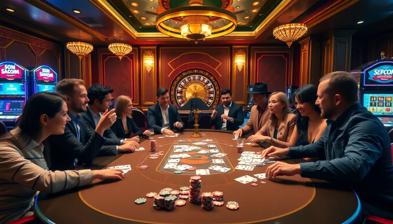 Experience high-stakes thrill at S8 Com's bustling casino with vibrant tables and engaging players.