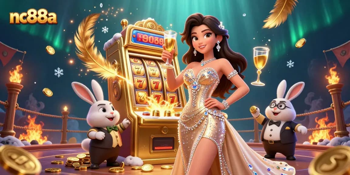 Engage with the nc88a casino experience featuring a glamorous woman at a jackpot slot machine