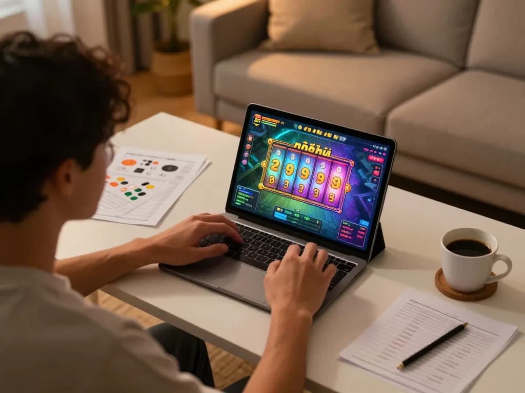 Engaging in an exciting game nổ hũ session on a tablet at home, showcasing vibrant interactive interface.