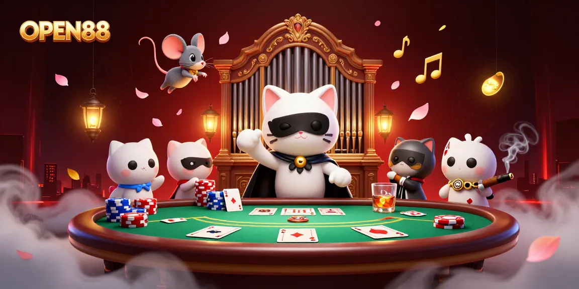 Experience the excitement of OPEN88 with a thrilling casino scene displaying characters and games.