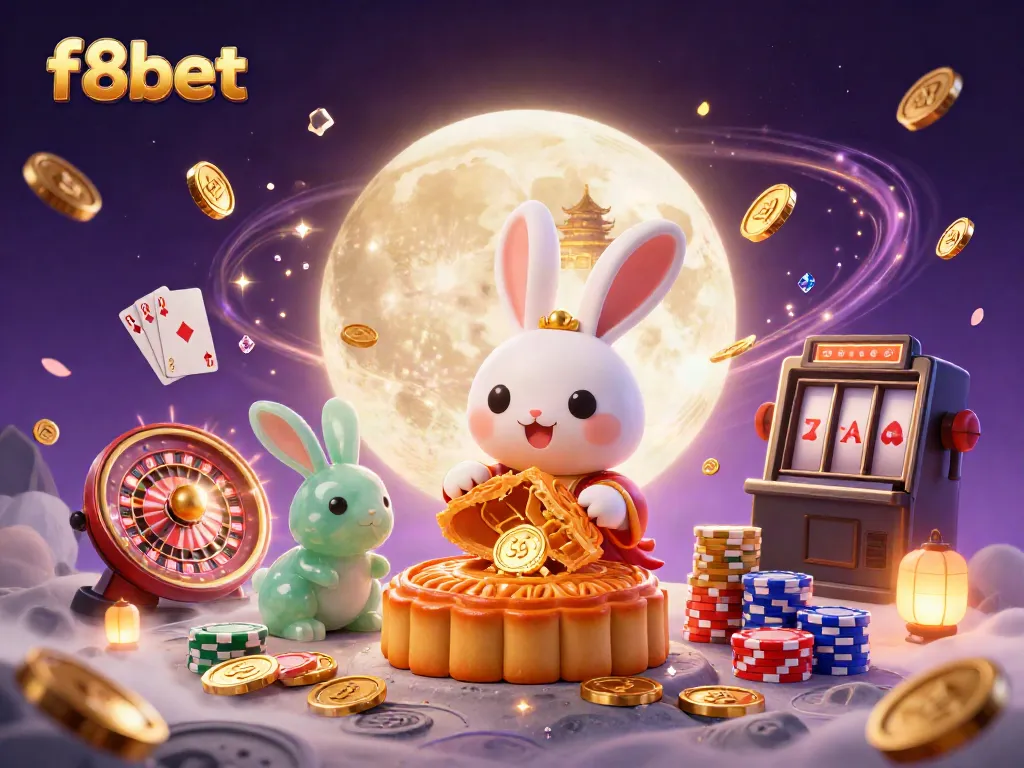 Spin and win with f8bet in a vibrant moonlit casino themed scene.