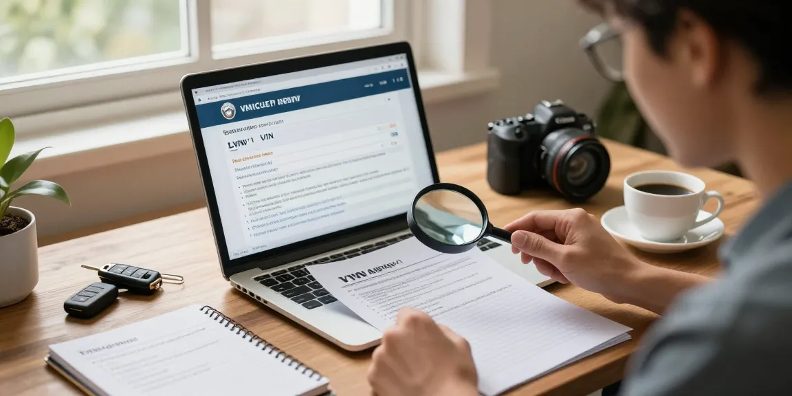 Check vehicle history report with autocheck in a cozy home office.