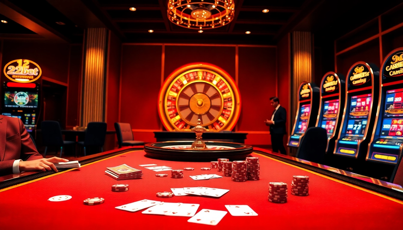 Experience thrilling e2bet online gaming with engaging casino visuals of table games and slots.