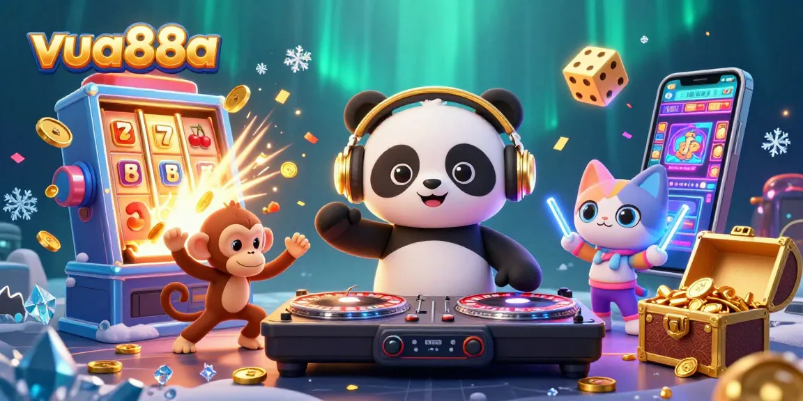 Engage with the vibrant energy of vua88a through a dynamic casino illustration featuring playful characters.