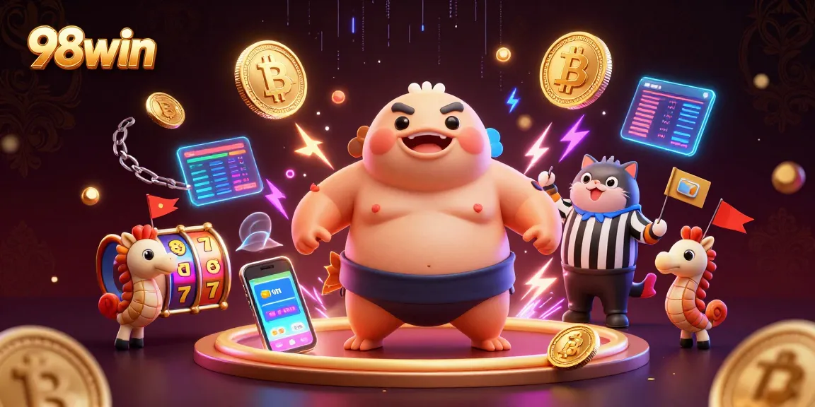 Engage with the vibrant 98win casino experience featuring a lively 3D underwater scene.