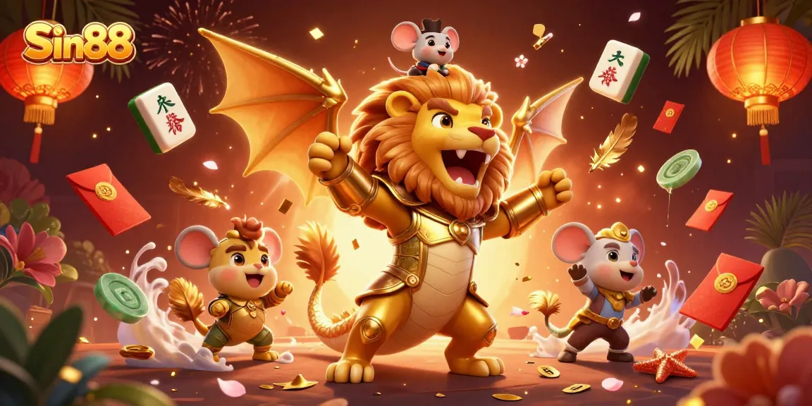 Engage in thrilling gambling action with Sin88 as the chimera creature roars triumphantly.