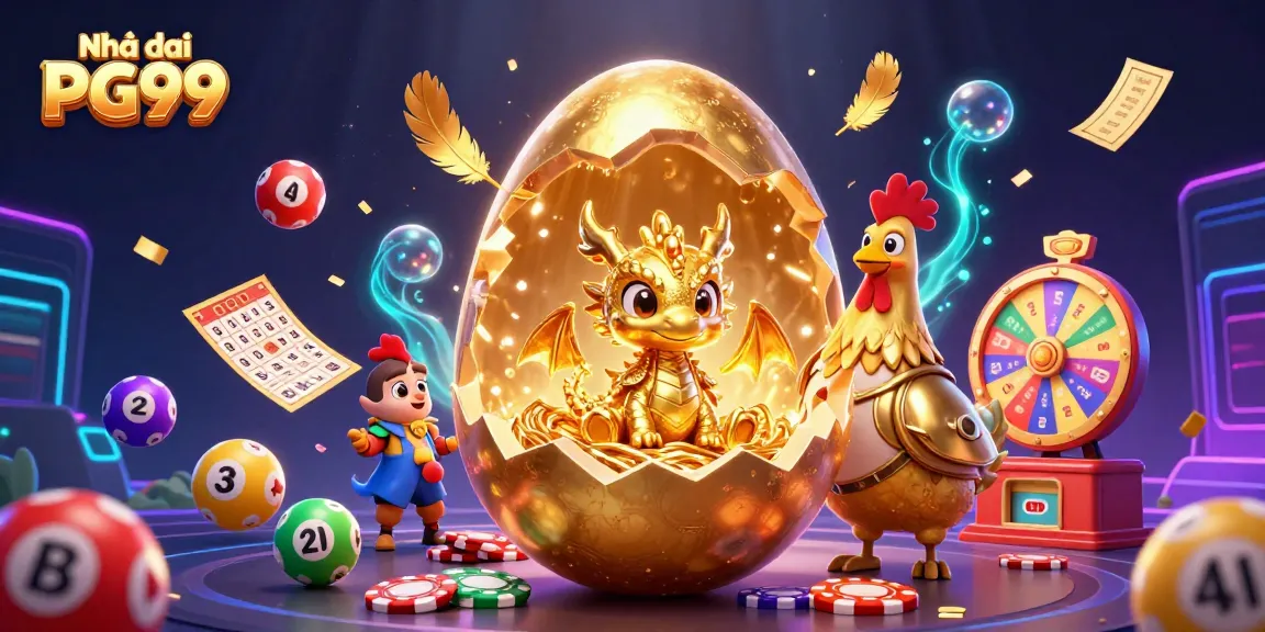 Experience the thrill of Nhà cái PG99 with a dazzling golden dragon amidst vibrant casino elements.