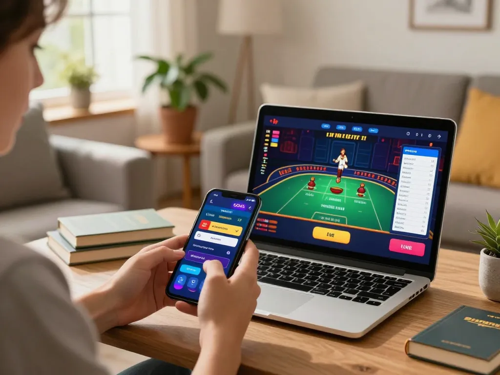 Fly88 player strategizing on a smartphone app in a cozy living room.