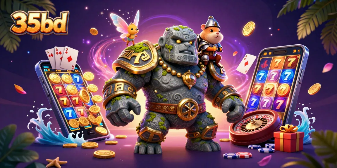 Engage with the thrilling world of 35bd as the golem guardian comes alive surrounded by casino games.