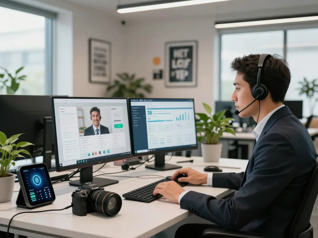 Using an ai phone system in a modern office for enhanced communication.