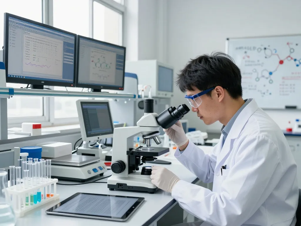 Scientist studying GLP-3 peptide samples in modern research laboratory, emphasizing the value of buying glp3 peptide for effective scientific research.