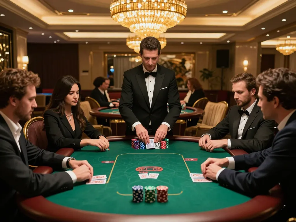 8kbetcom enjoying an exclusive VIP poker game with colorful chips and focused players.