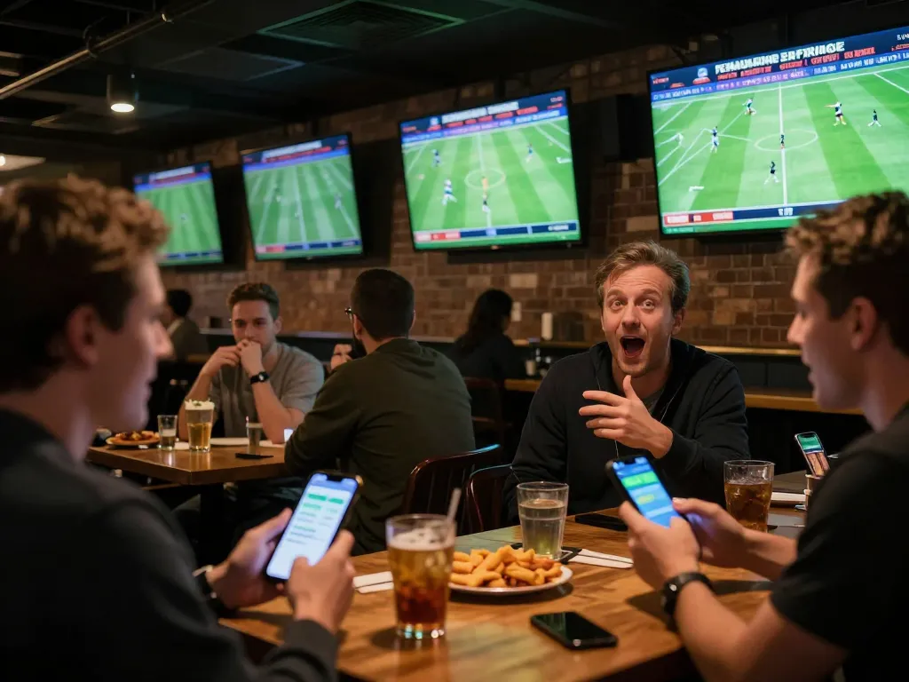 Kèo nhà cái showcased in a lively sports betting bar with fans engaged in betting discussions.
