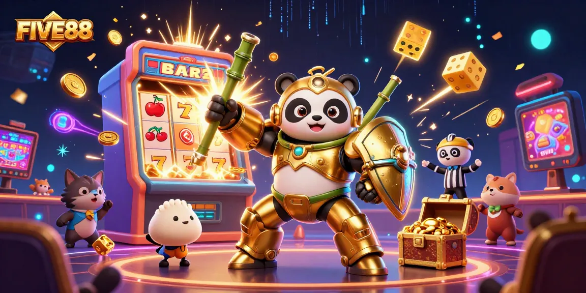 Engage in a thrilling casino adventure with FIVE88, featuring vibrant 3D characters and jackpot excitement.