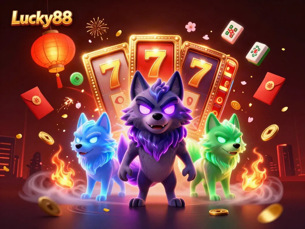 Experience thrilling wins at Lucky88 with stunning slot reels and ghostly wolves.