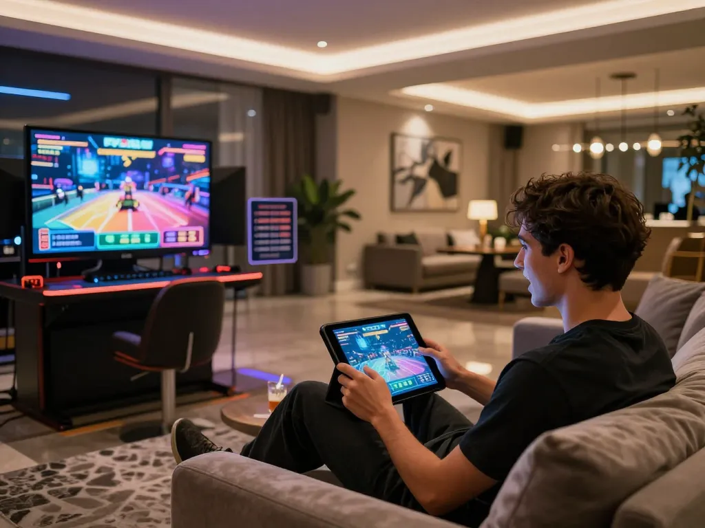 Engaging in F168 online gaming on a tablet in a cozy home setting