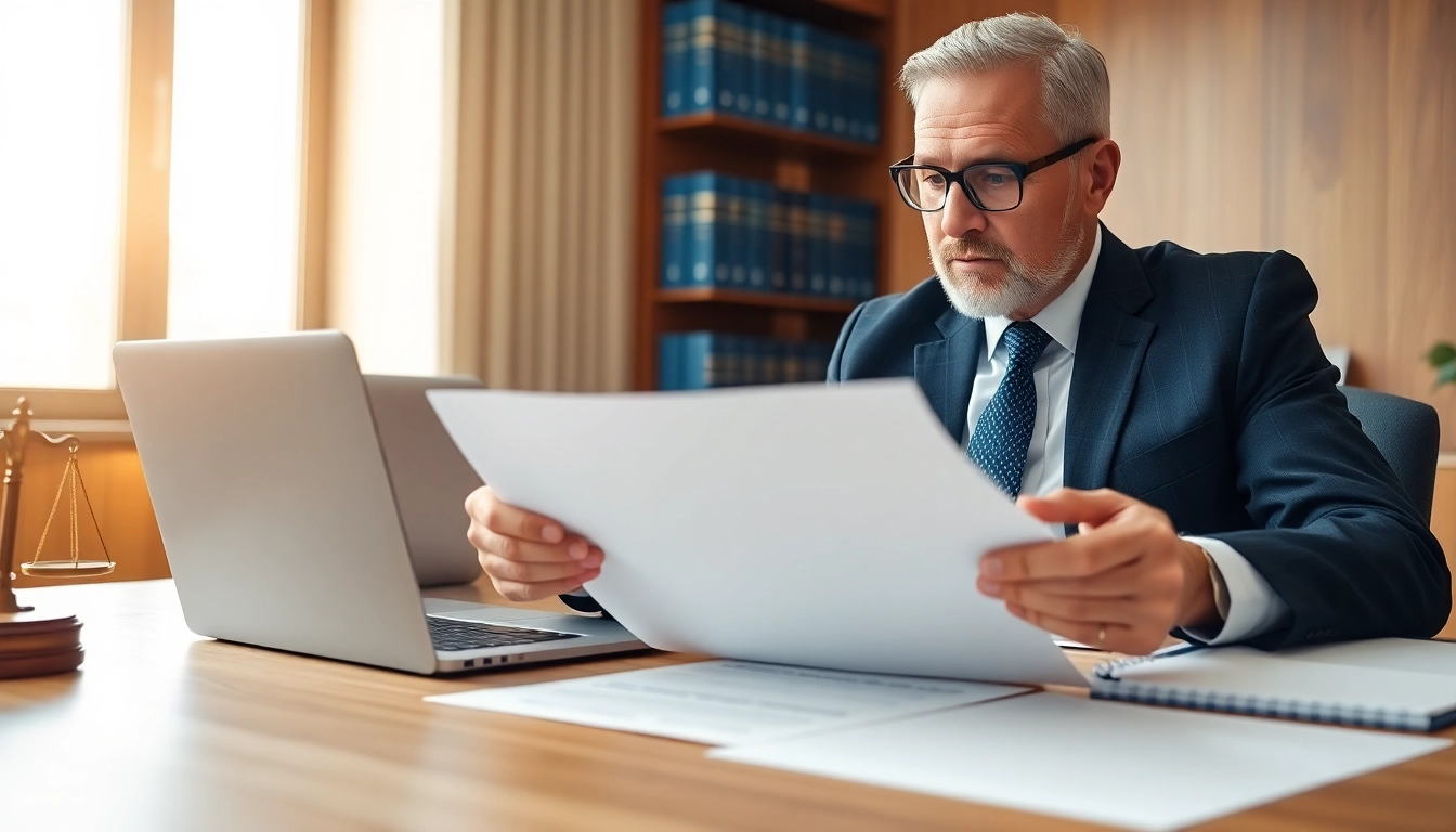 Lawyer discussing probate matters in a bright office with legal documents.