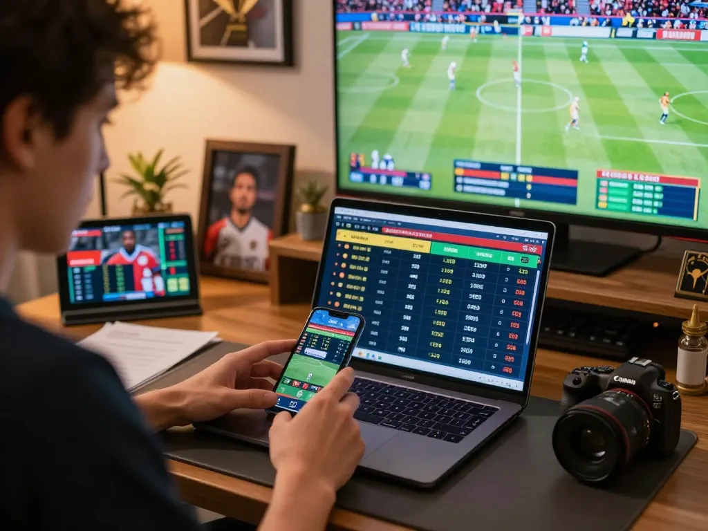 uk88 sports betting action on smartphone showing live odds in an inviting home office setup