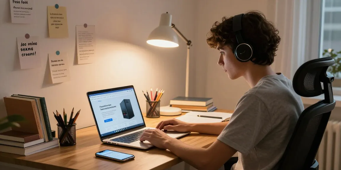 A student studying with a laptop on ulpressbureau.ma for affordable PCs in a cozy study space.