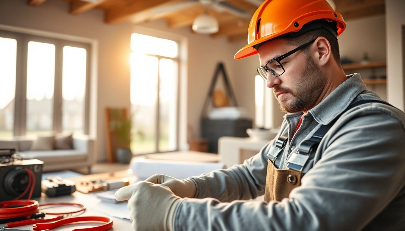 Experienced residential electrician Burnaby working diligently on electrical installations in a modern home.