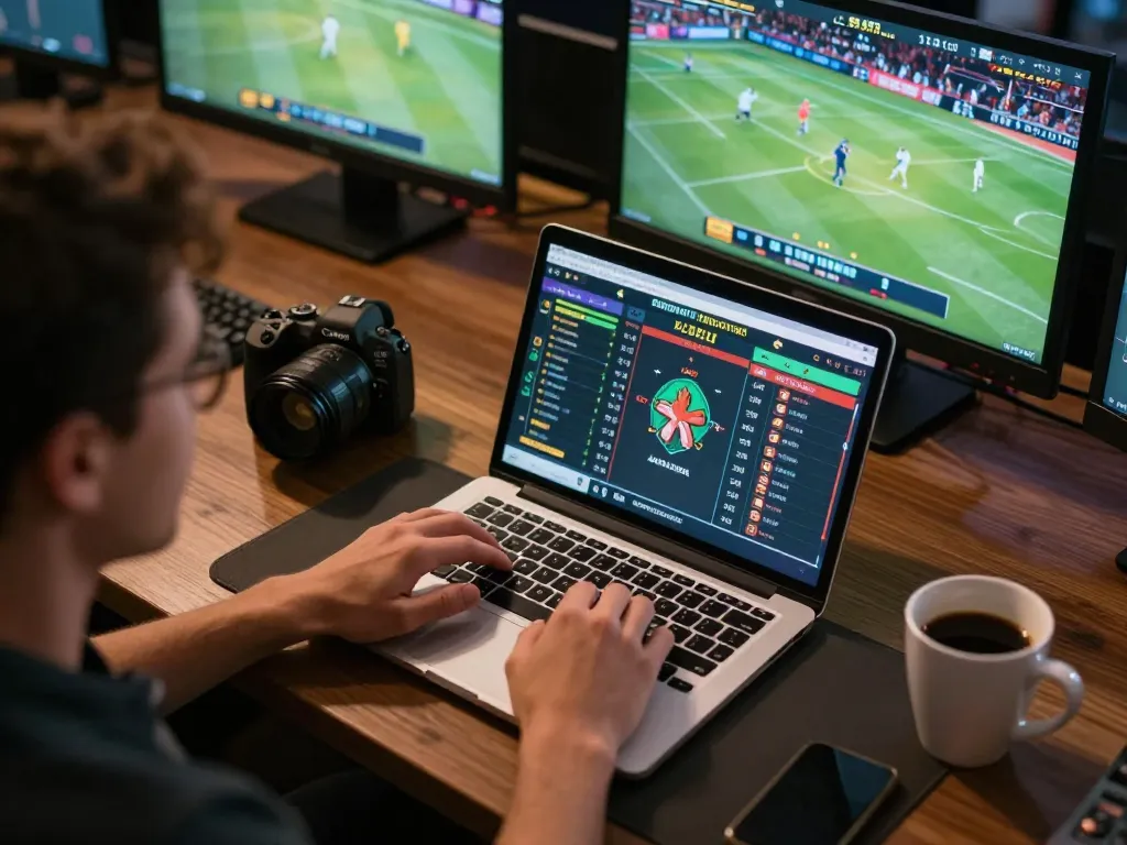 Placing live bets on F168 online sports betting platform from a cozy home setting.