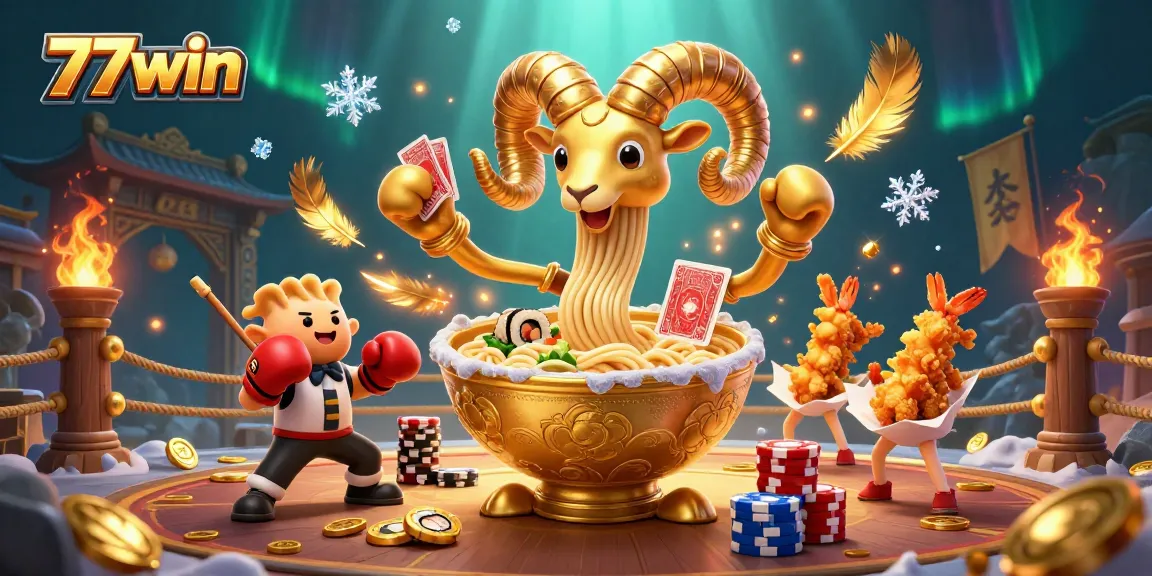 Experience the excitement with 77win, showcasing a vibrant casino atmosphere filled with cartoon characters and rich details.